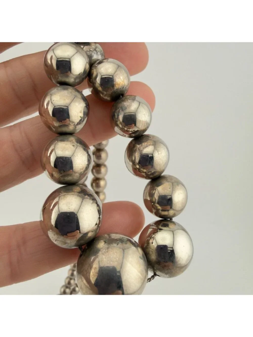 Vintage Silver Tone Ball Beaded Tapered Necklace Bracelet Set Graduated